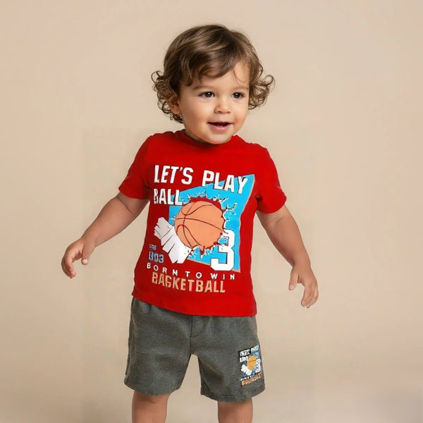 Basketball Printed T-shirt with Short Set
