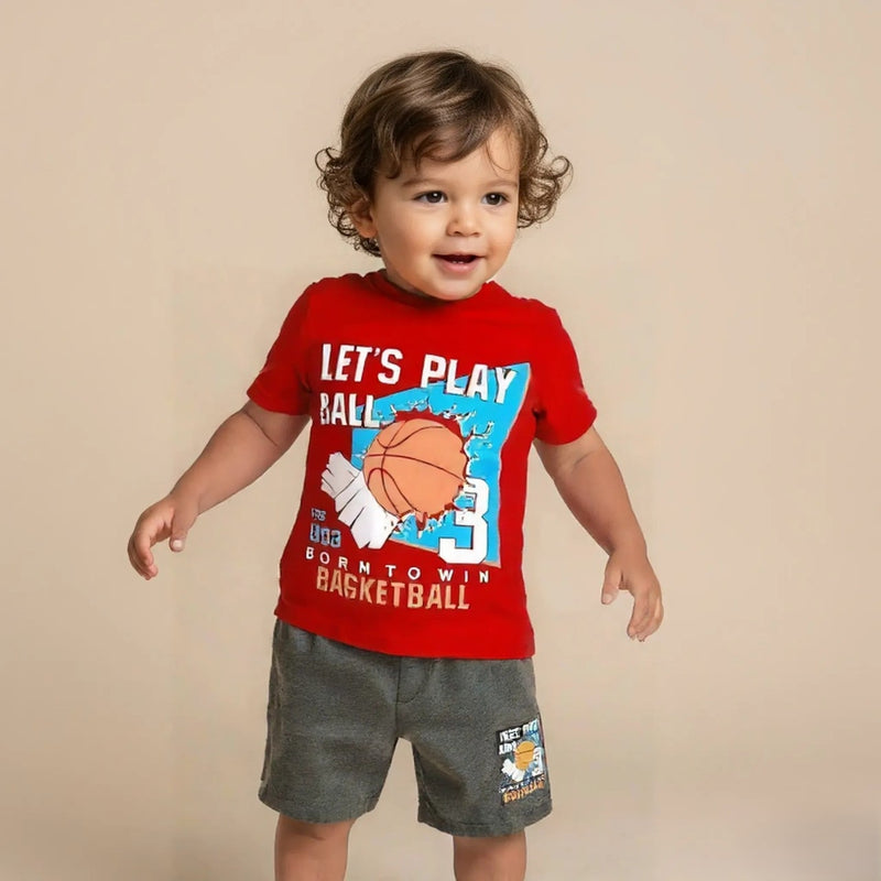 Basketball Printed T-shirt with Short Set