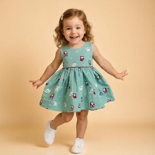 Blue Printed Sleeveless Frock