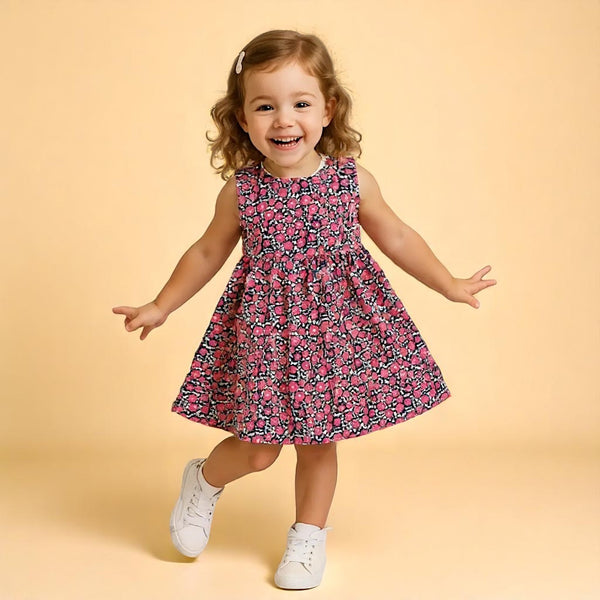 Pink Floral Printed Sleeveless Frock