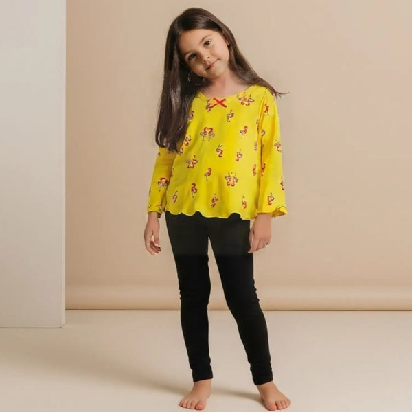 Yellow Printed Full Sleeves Top