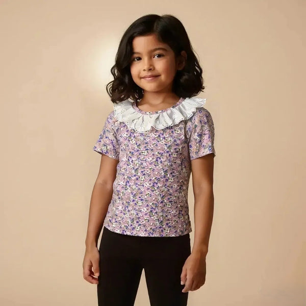Pink Printed Frill Top