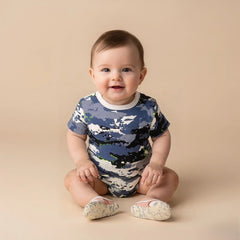 Blue Short Sleeves Printed Baby Onesies