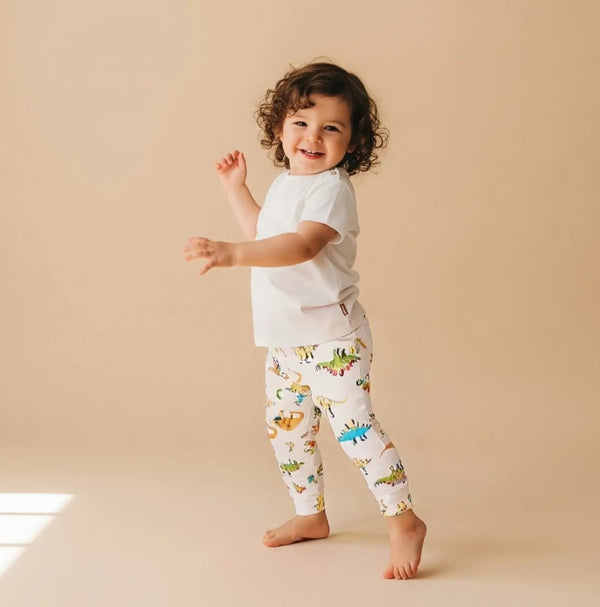 Dinosaur White Printed Leggings