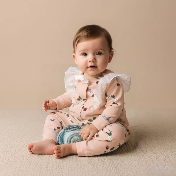 Peach Printed Frill Rompers