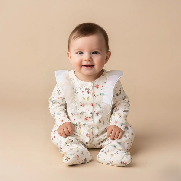 White Printed Frill Rompers