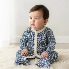 Blue Printed Frill Rompers