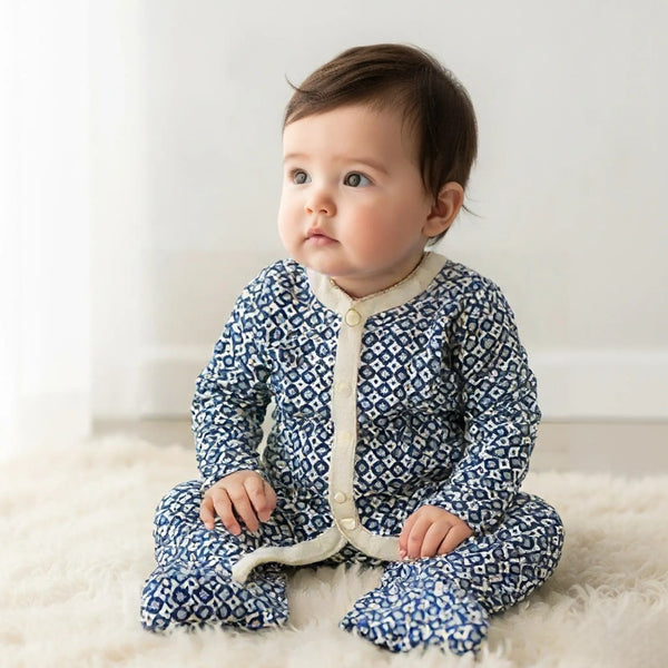 Blue Printed Frill Rompers