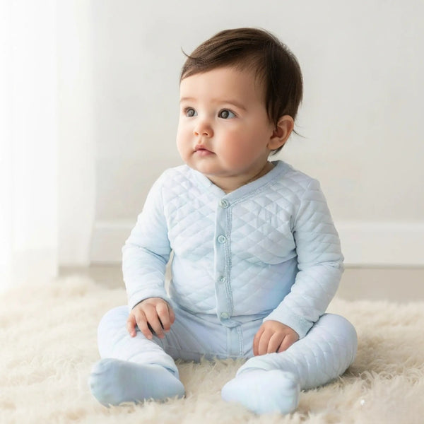 Blue Diamond-Quilted Baby Romper