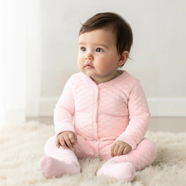 Pink Diamond-Quilted Baby Romper