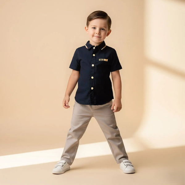 Navy Blue Cotton Plain Half Sleeves Shirt