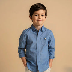 Denim Blue Mandarin Collar Shirt