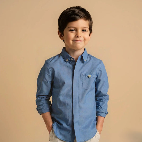 Denim Blue Mandarin Collar Shirt