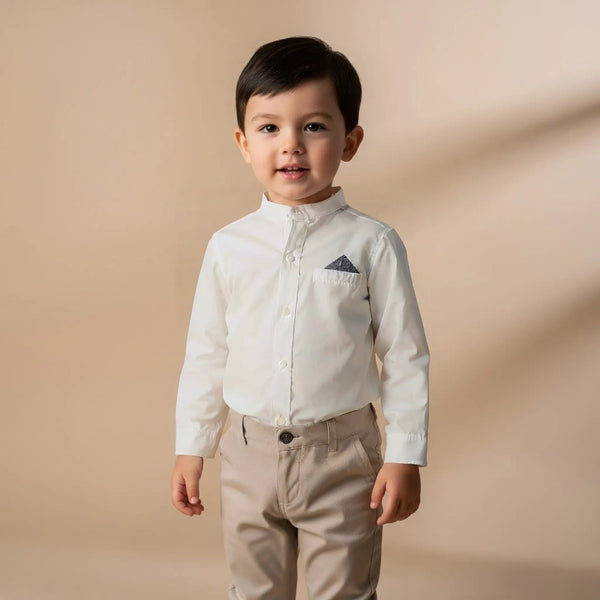 White Mandarin Collar Casual Shirt