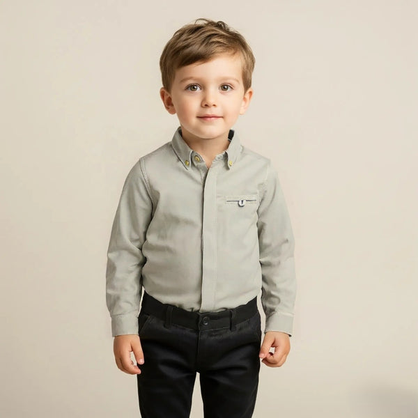 Grey Mandarin Collar Shirt