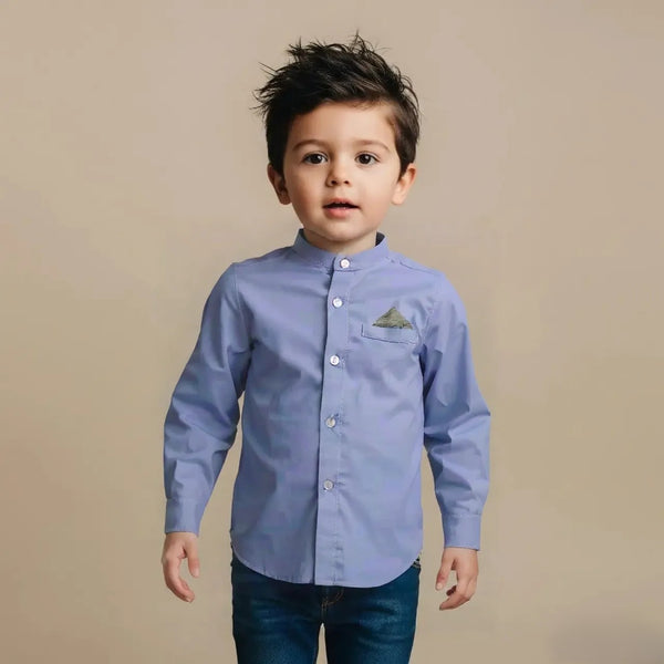Light Blue Mandarin Collar Casual Shirt