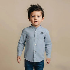 Sky Blue Mandarin Collar Casual Shirt