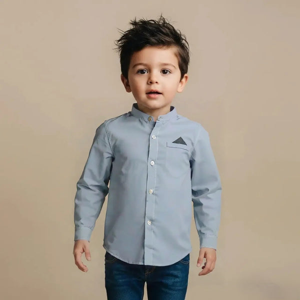 Sky Blue Mandarin Collar Casual Shirt