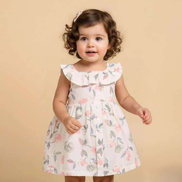 White Printed Baby Frock