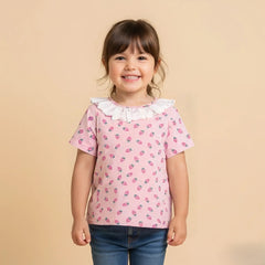 Pink Printed Frill Top