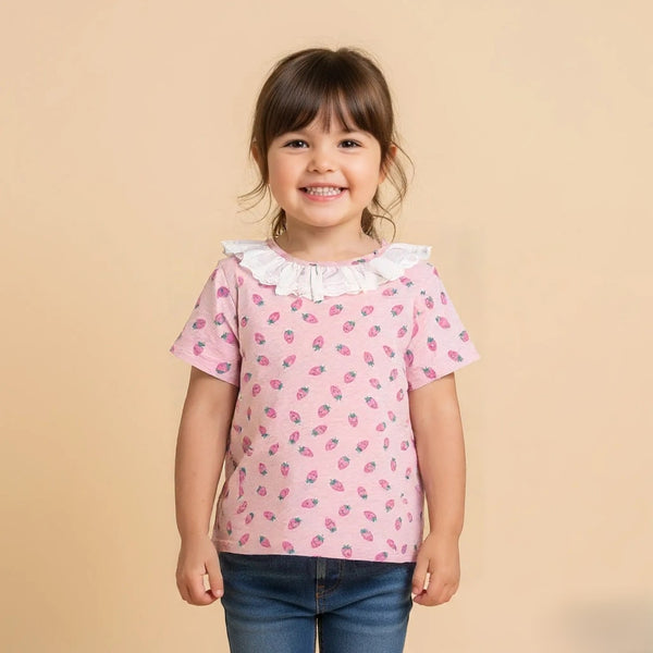 Pink Printed Frill Top