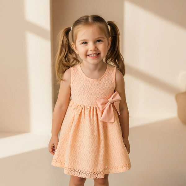 Peach Bow Lace Frock