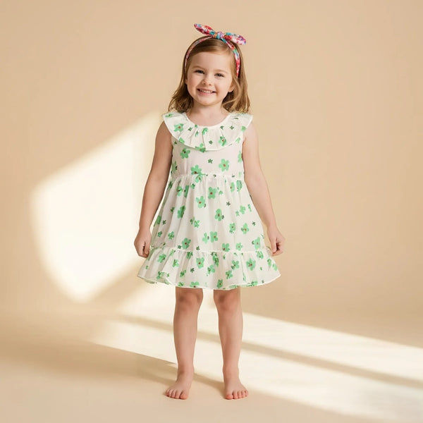 Floral Printed Sleeveless Muslin Cotton Frock