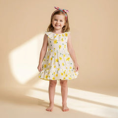 Floral Printed Sleeveless Muslin Cotton Frock