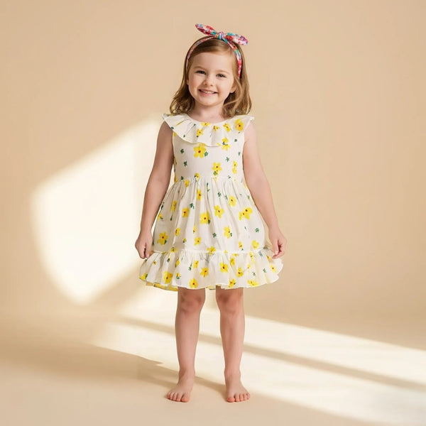 Floral Printed Sleeveless Muslin Cotton Frock