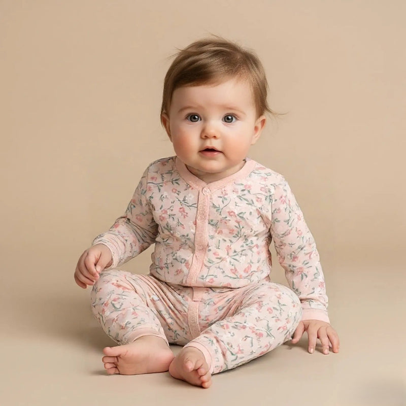 Pink Printed Full Sleeves Rompers