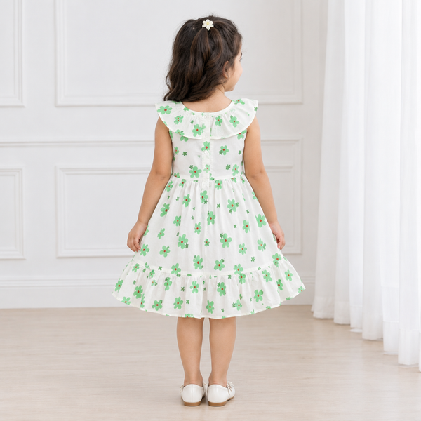 Green Bloom Ruffle Cotton Frock