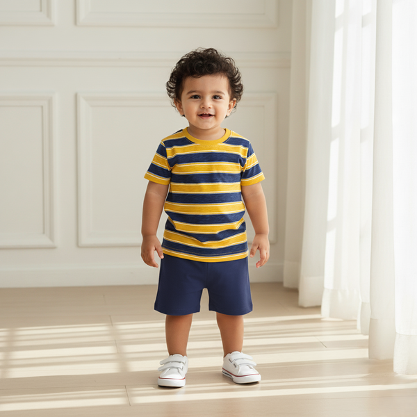 Stripped Printed T-shirt with Short Set