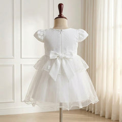Pure White Shimmer Bow Party Dress