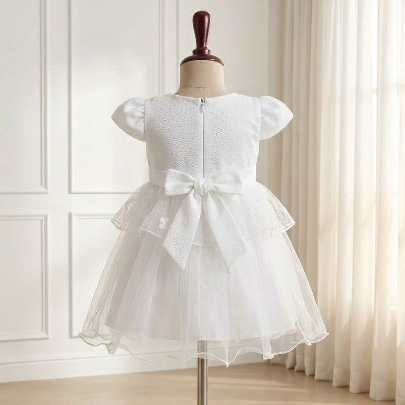 Pure White Shimmer Bow Party Dress