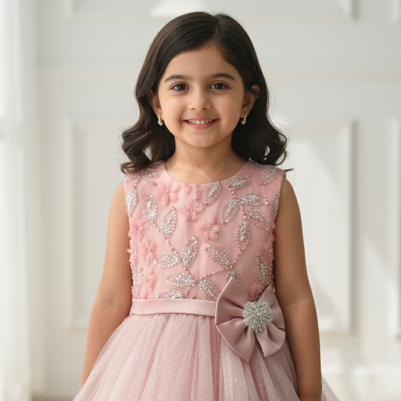 Mauve Pink Bow Sleeveless Princess Dress