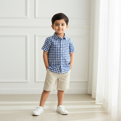 Blue Casual Checked Shirt Half Sleeves