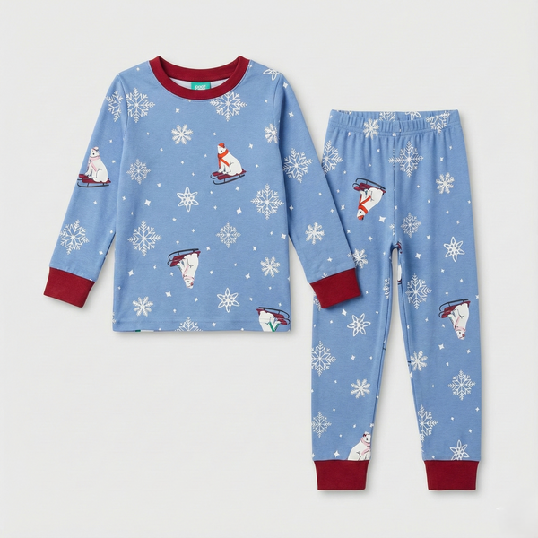 Blue Polar Bear & Snowflake Print Nightsuit