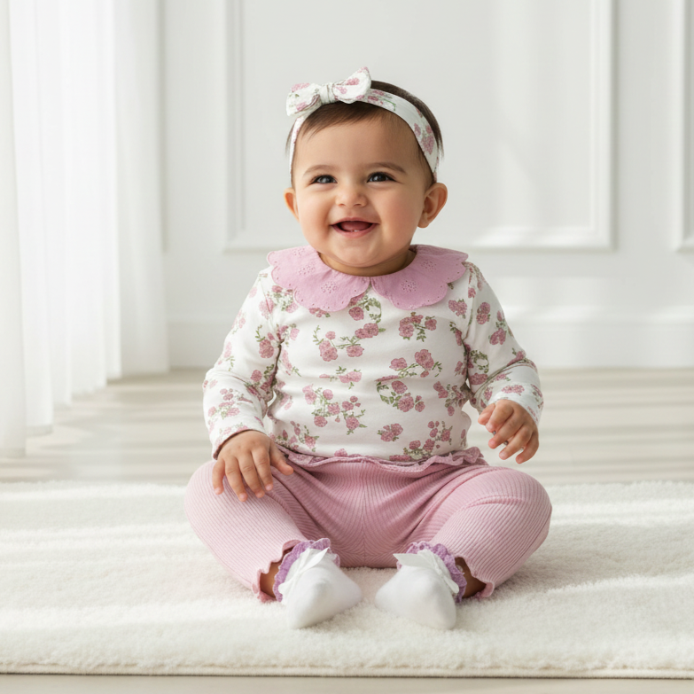 Baby Floral Romper 4 Piece set