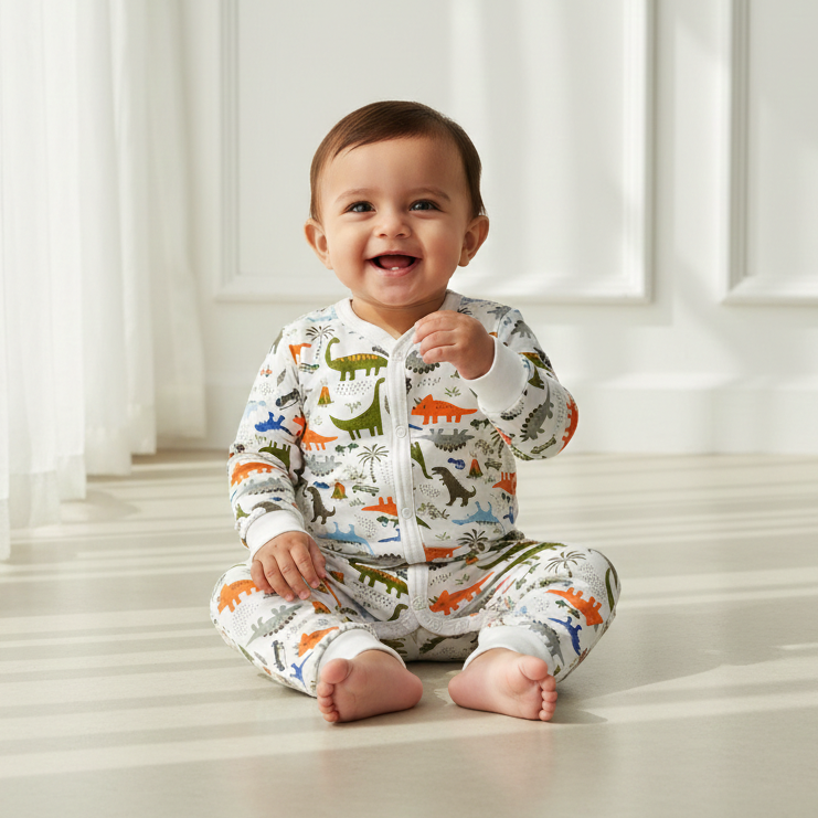 Dinosaur Printed Full Sleeves Rompers