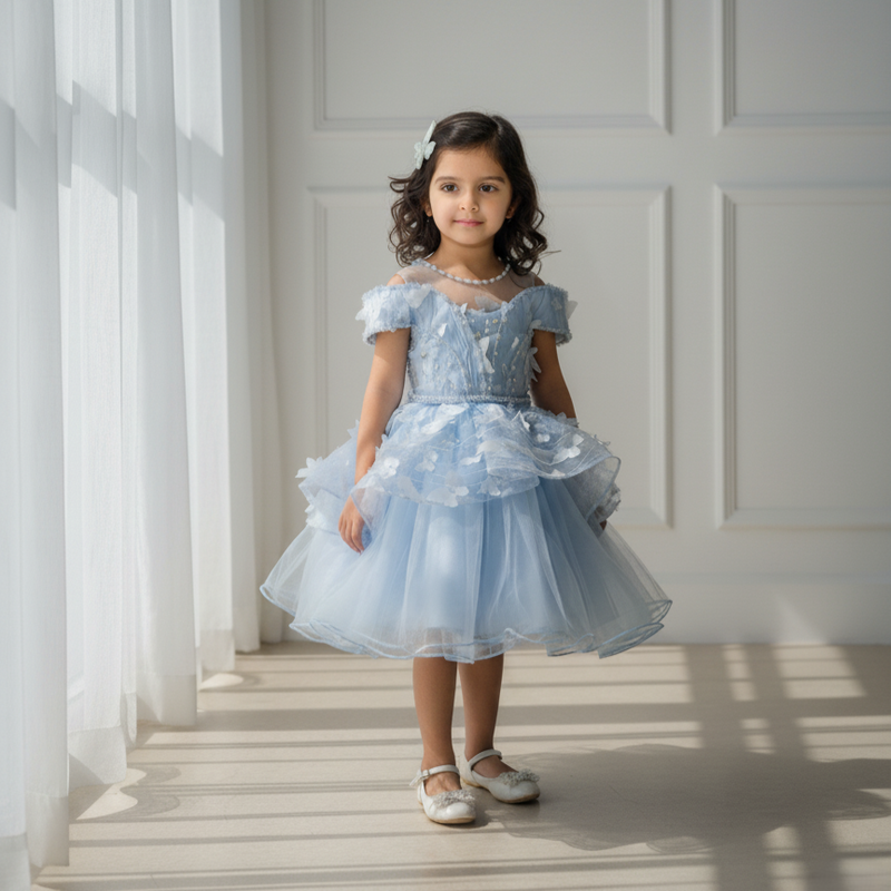 Light Blue Knee Length Princess Dress