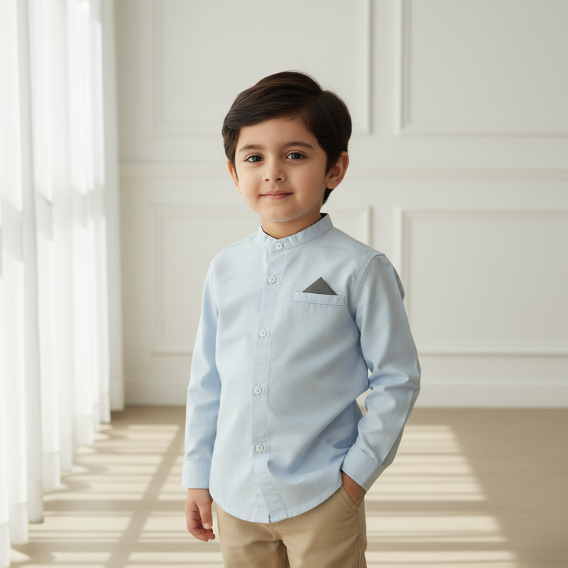 Sky Blue Mandarin Collar Casual Shirt