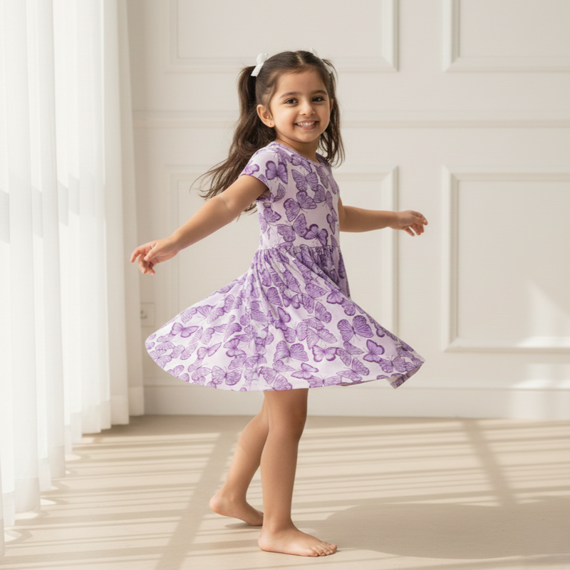 Purple Butterfly Print Dress