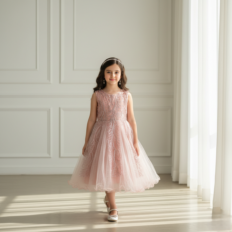 Mauve Pink Elegant Long Sleeveless Princess Dress