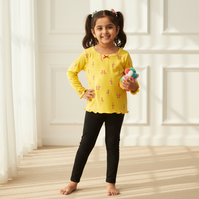 Yellow Printed Full Sleeves Top