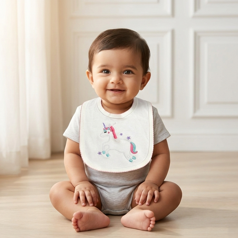 Baby Premium Bibs - White Unicorn