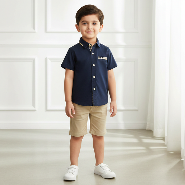 Navy Blue Cotton Plain Half Sleeves Shirt