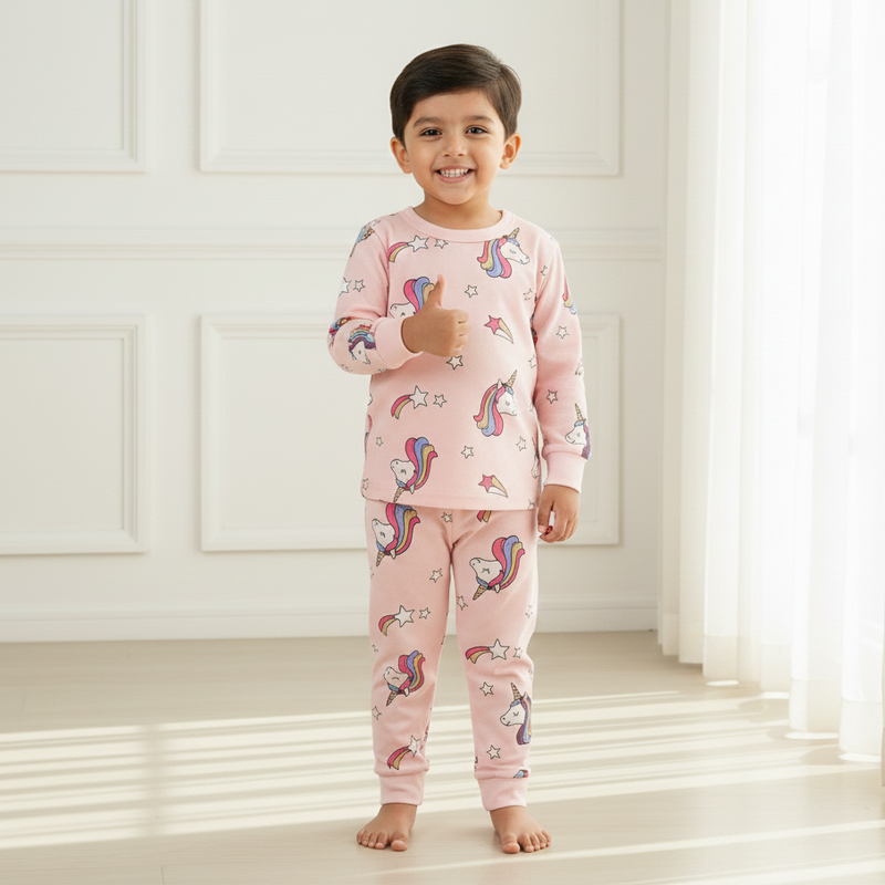 Pink Unicorn Print Night Suit