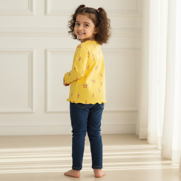 Yellow Printed Full Sleeves Top