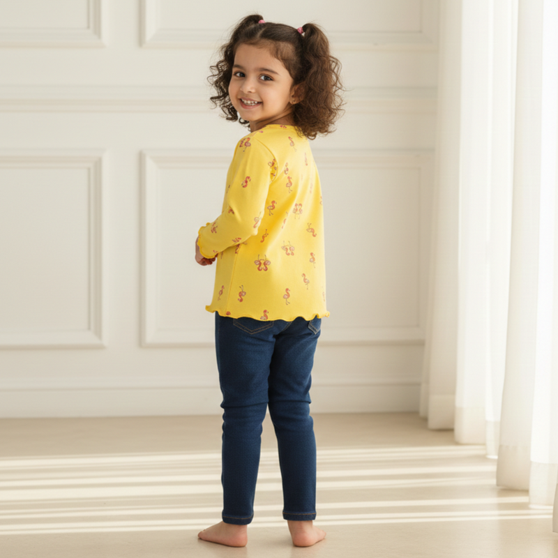 Yellow Printed Full Sleeves Top