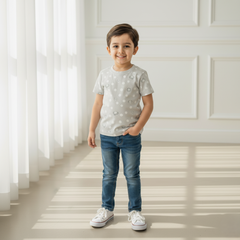 Grey Round Neck Printed T-shirt